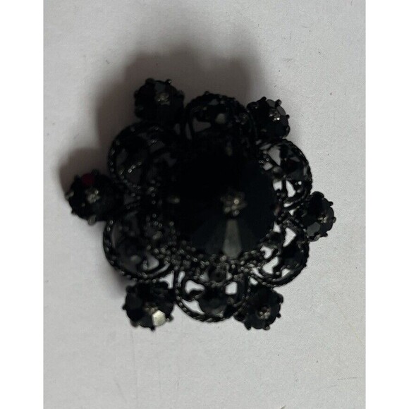 Weiss Aurora Borealis Brooch Cubic Zirconia Rhinestones Black 2" Back Clasp Pin - Picture 2 of 6